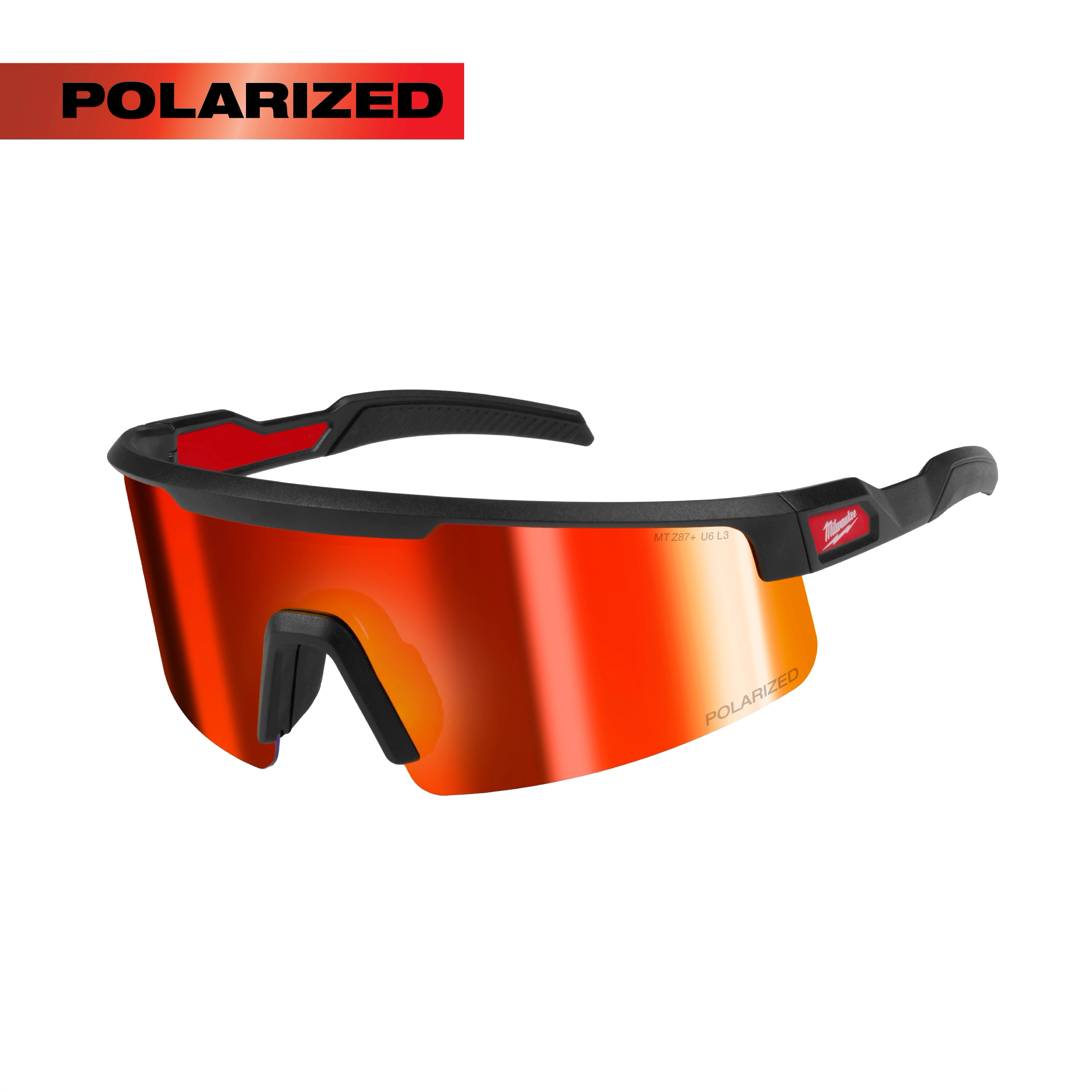 MILWAUKEE Polarized Wrap Around Safety Glasses - Red Mirrored Dual Coat Lenses